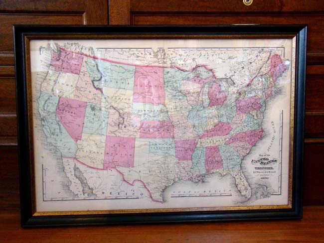 A beautifully framed Map of the United States published by Walling and Gray in 1871
